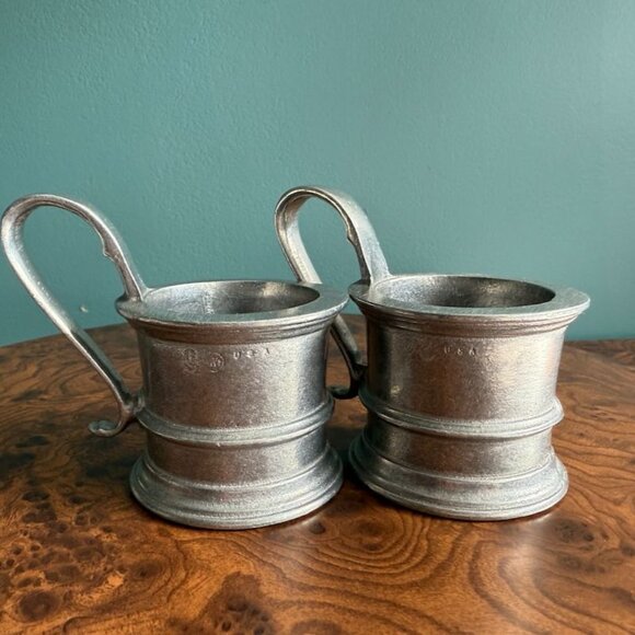 Vintage Wilton RWP Pewter Glass Mug Holder Set of 2 - Picture 9 of 11